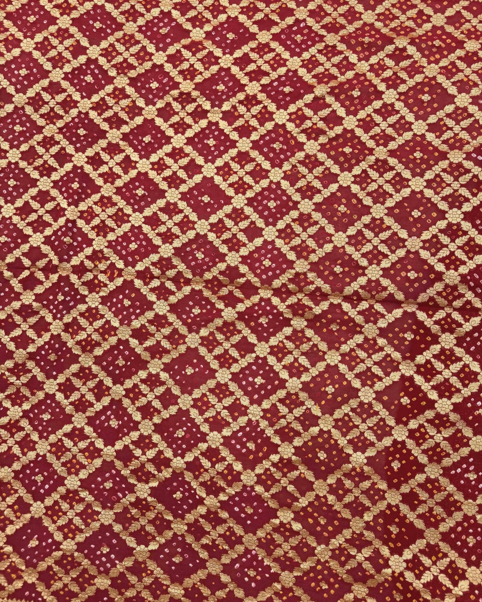 Crimson Red Georgette Bandhani Saree - SindhoiPatolaArt