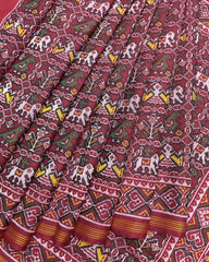 Crimson Red Narikunj Patola Saree - SindhoiPatolaArt