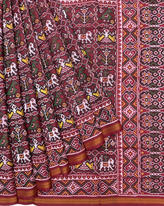 Crimson Red Narikunj Patola Saree - SindhoiPatolaArt