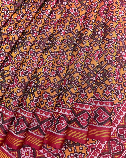 Crimson Red & Orange Navratan Patola Saree - SindhoiPatolaArt