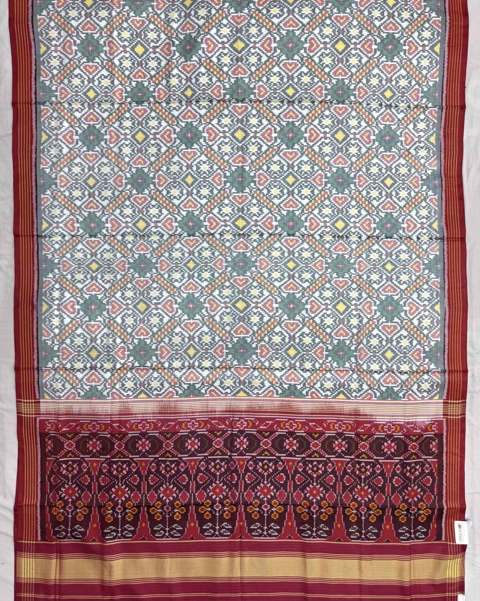 Crimson Red & White Manekchowk Semi Double Ikat Patola Saree - SindhoiPatolaArt