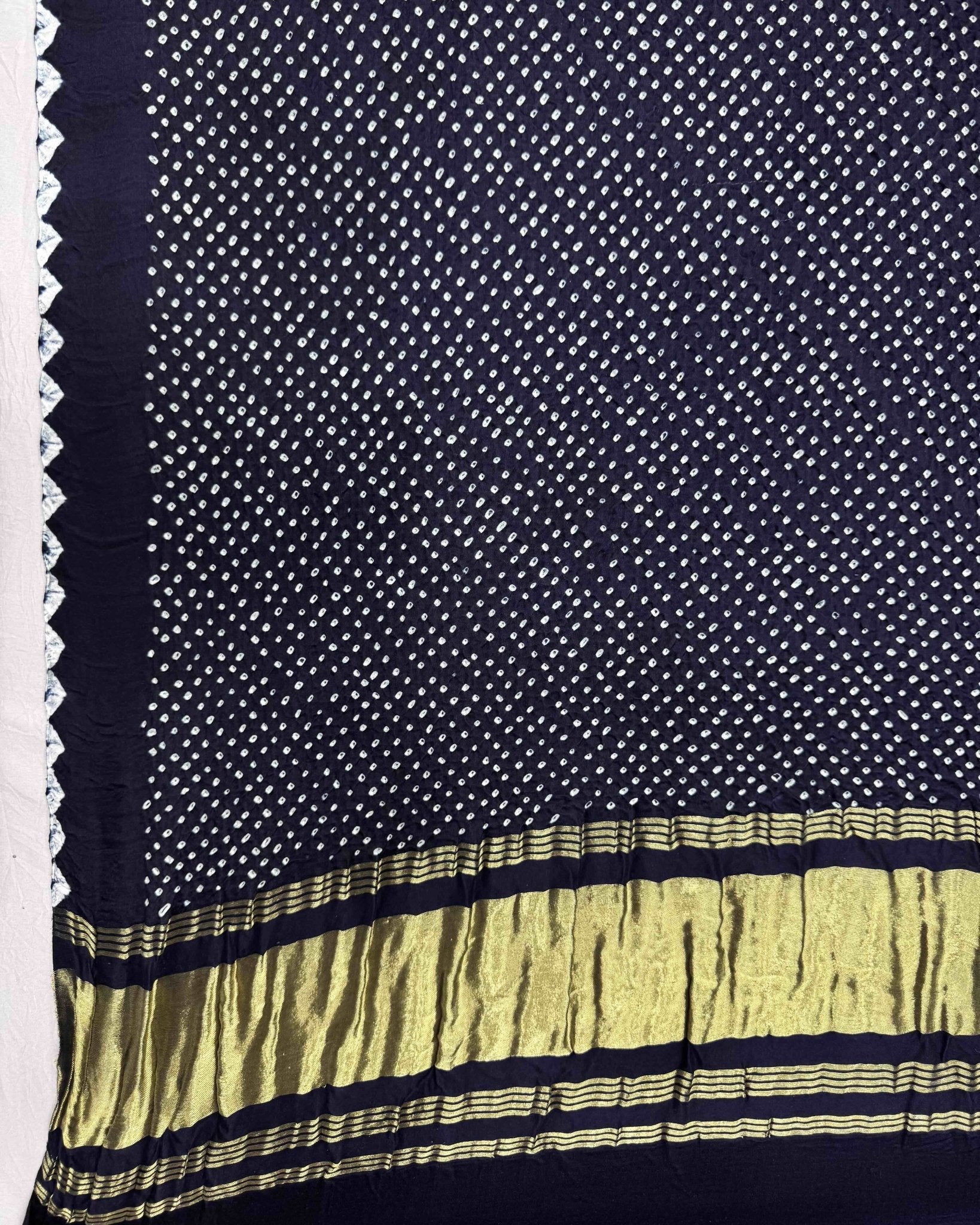 Dark Blue Gajji Silk Bandhani Dupata - SindhoiPatolaArt