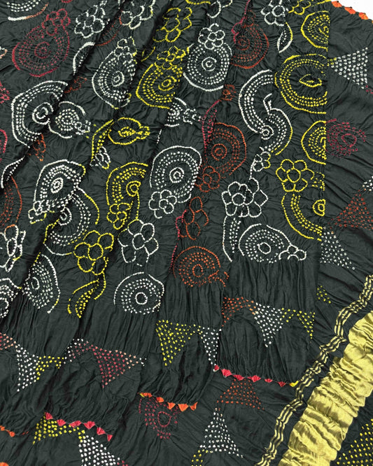 Dark Green Gajji Silk Bandhani Saree - SindhoiPatolaArt