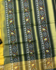 Dark Green & Lemon Yellow Plain Patola Saree - SindhoiPatolaArt