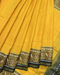Dark Green & Lemon Yellow Plain Patola Saree - SindhoiPatolaArt