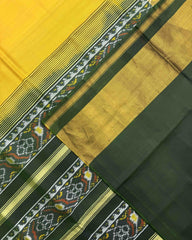 Dark Green & Lemon Yellow Plain Patola Saree - SindhoiPatolaArt
