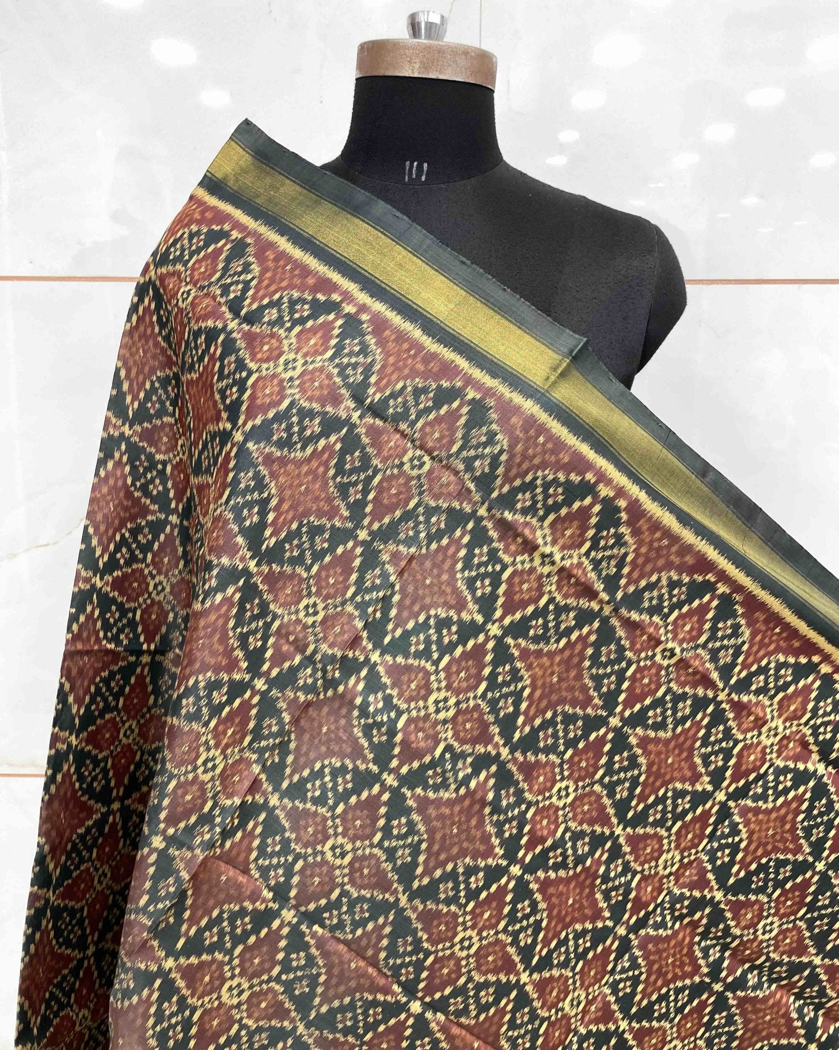 Dark Grey Solsitara Design Patola Dupatta - SindhoiPatolaArt