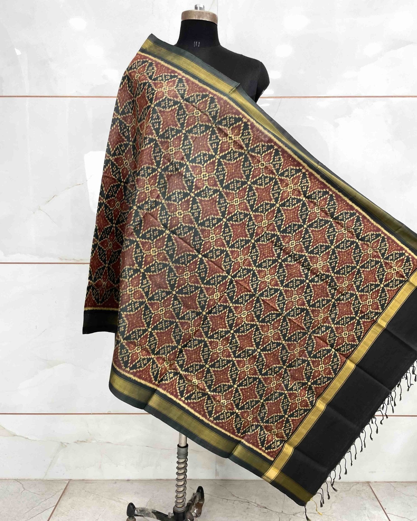 Dark Grey Solsitara Design Patola Dupatta - SindhoiPatolaArt