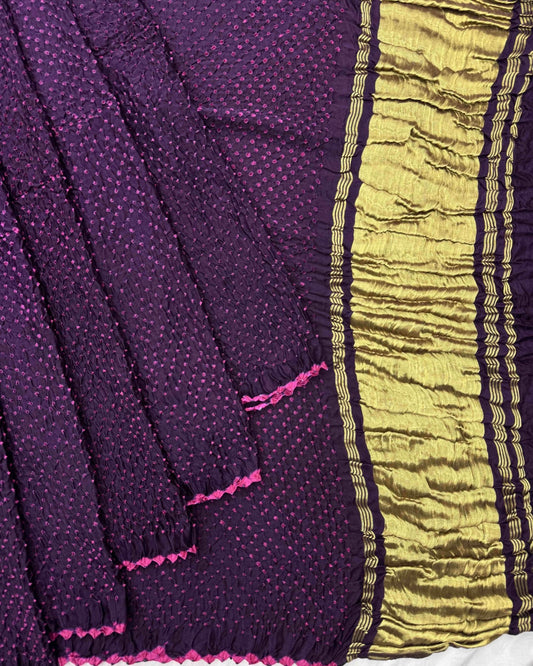 Dark Purple Gajji Silk Bandhani Saree - SindhoiPatolaArt