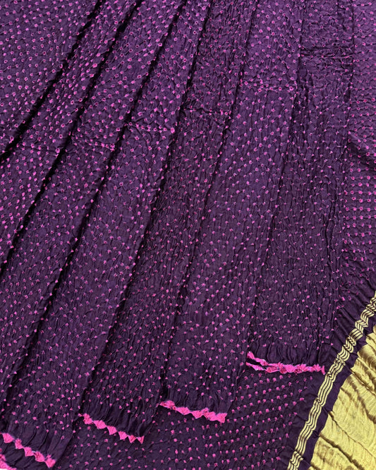 Dark Purple Gajji Silk Bandhani Saree - SindhoiPatolaArt