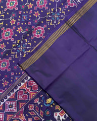 Dark Purple Navratan Semi Double Ikat Patola Saree - SindhoiPatolaArt