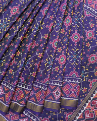 Dark Purple Navratan Semi Double Ikat Patola Saree - SindhoiPatolaArt