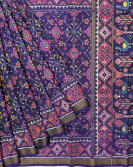 Dark Purple Navratan Semi Double Ikat Patola Saree - SindhoiPatolaArt