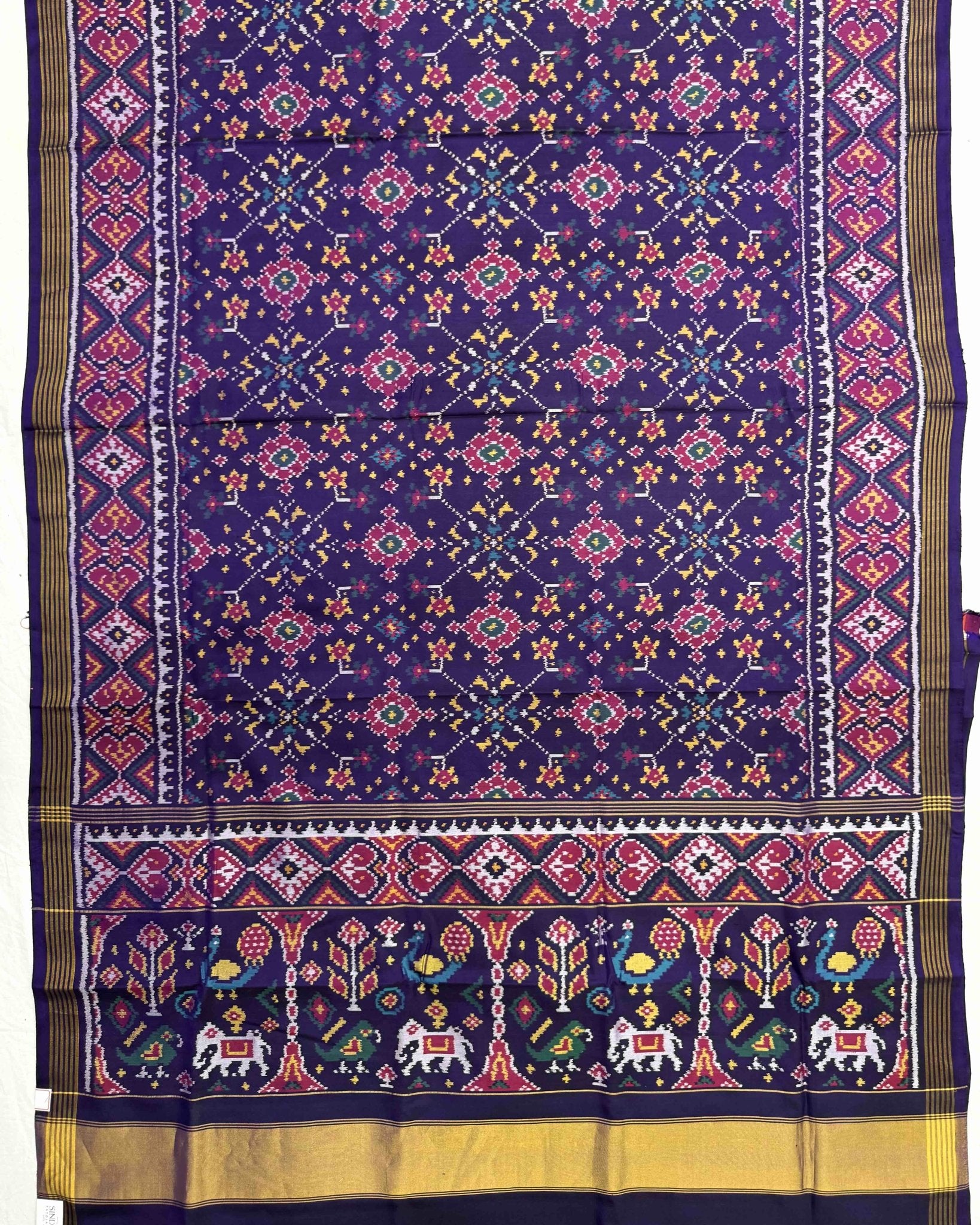 Dark Purple Navratan Semi Double Ikat Patola Saree - SindhoiPatolaArt