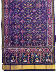 Dark Purple Navratan Semi Double Ikat Patola Saree - SindhoiPatolaArt