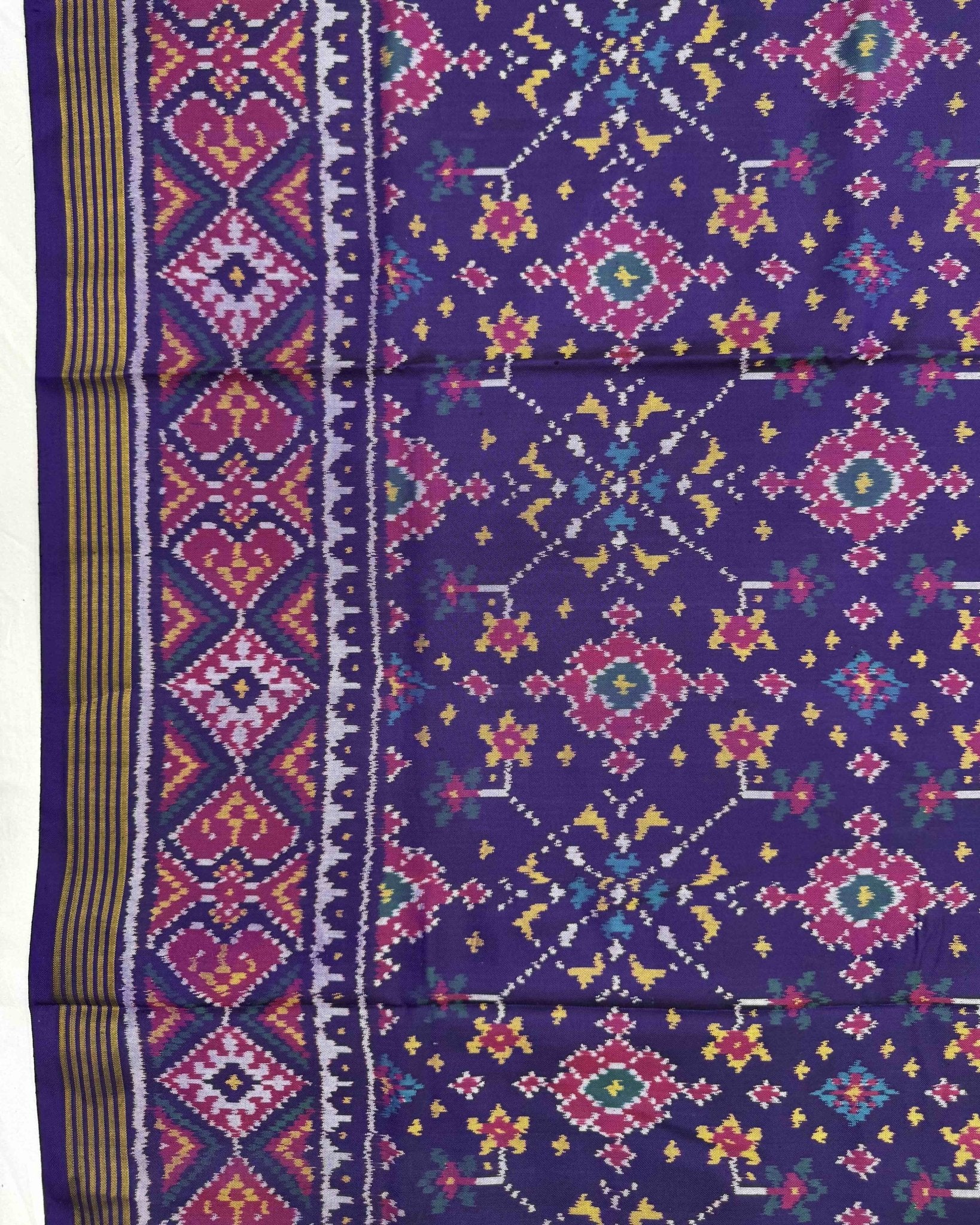 Dark Purple Navratan Semi Double Ikat Patola Saree - SindhoiPatolaArt
