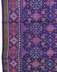 Dark Purple Navratan Semi Double Ikat Patola Saree - SindhoiPatolaArt