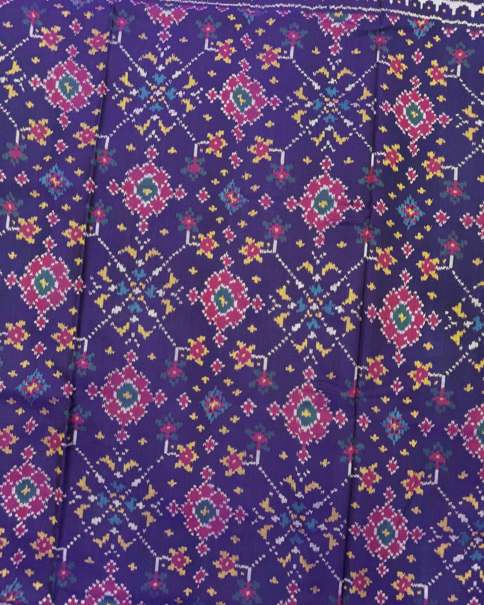 Dark Purple Navratan Semi Double Ikat Patola Saree - SindhoiPatolaArt