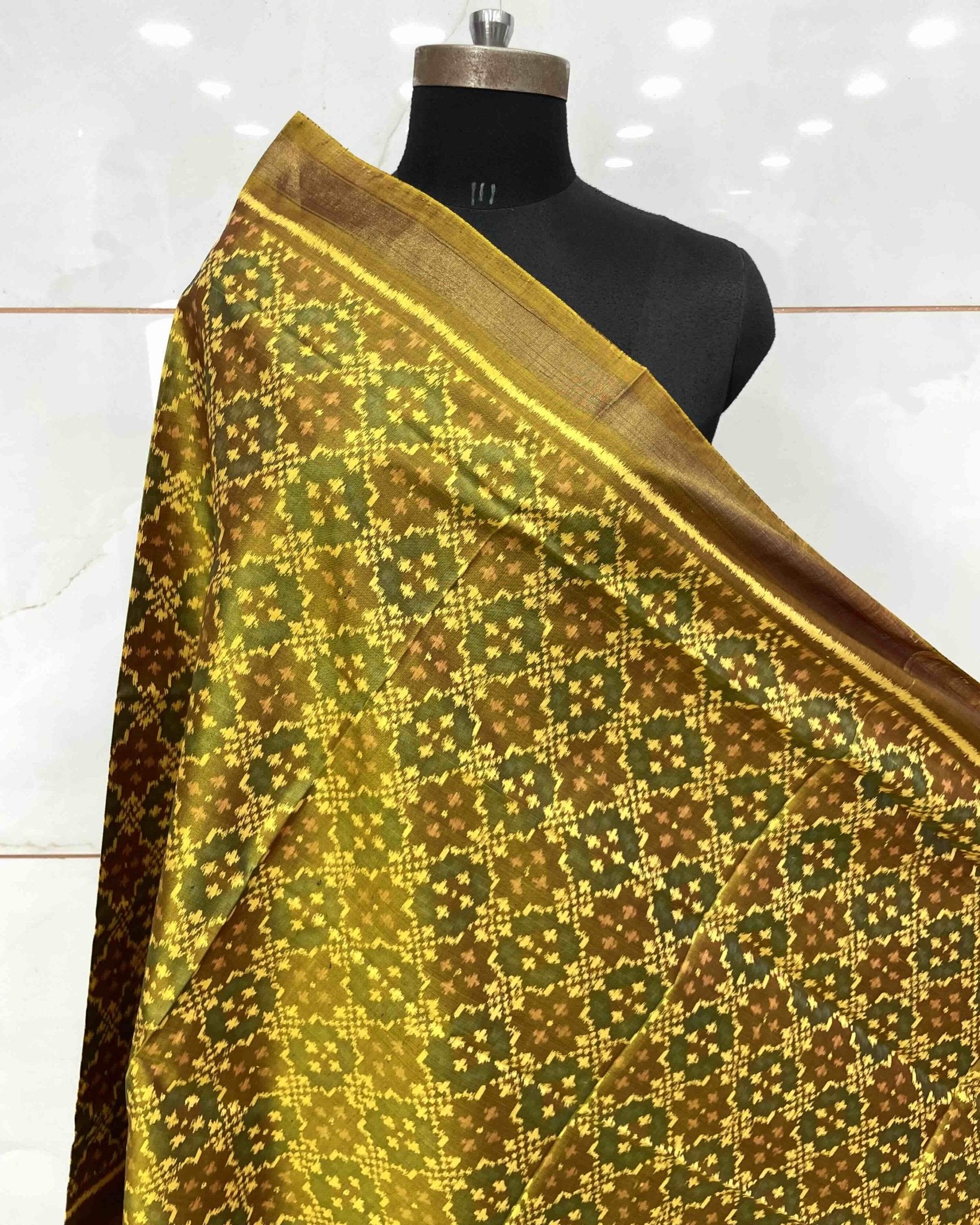 Golden Buttonful Design Patola Dupatta - SindhoiPatolaArt