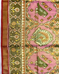 Golden & Light Pink Big Figure Chhabdi Narikunj Tissue Patola Saree - SindhoiPatolaArt