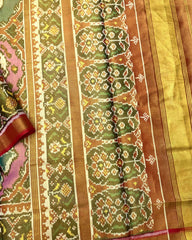 Golden & Light Pink Big Figure Chhabdi Narikunj Tissue Patola Saree - SindhoiPatolaArt