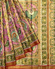 Golden & Light Pink Big Figure Chhabdi Narikunj Tissue Patola Saree - SindhoiPatolaArt