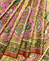 Golden & Light Pink Big Figure Chhabdi Narikunj Tissue Patola Saree - SindhoiPatolaArt