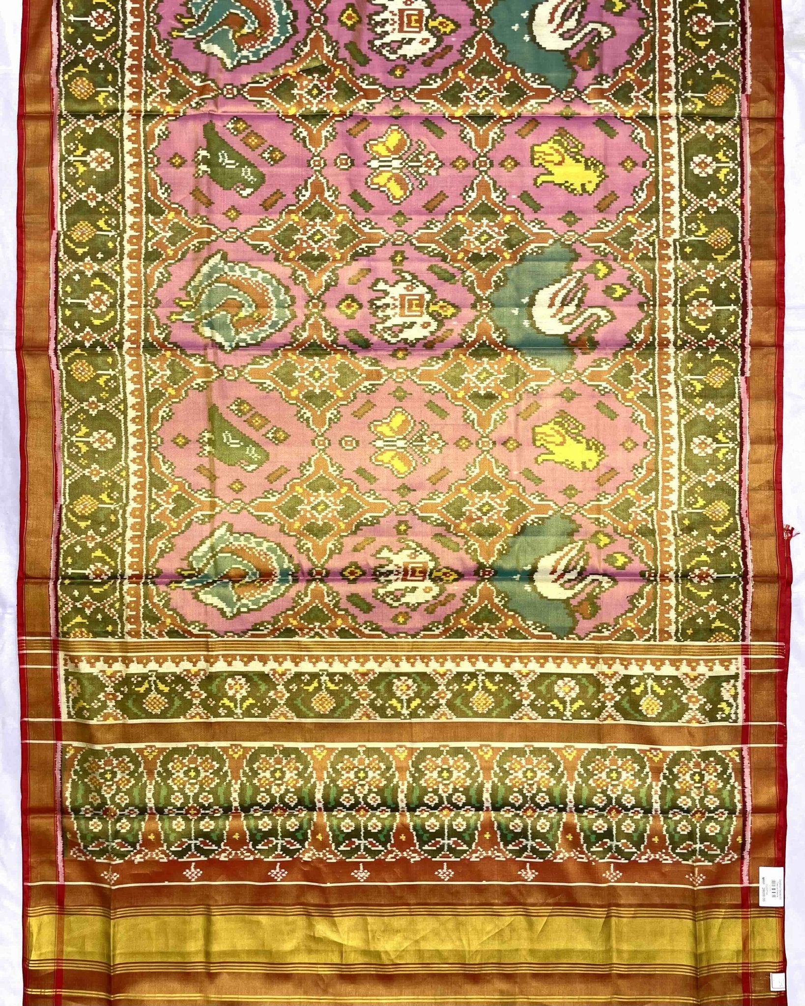 Golden & Light Pink Big Figure Chhabdi Narikunj Tissue Patola Saree - SindhoiPatolaArt