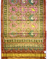 Golden & Light Pink Big Figure Chhabdi Narikunj Tissue Patola Saree - SindhoiPatolaArt