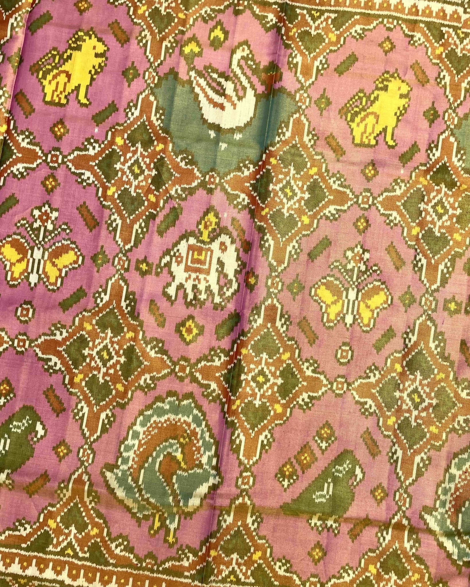 Golden & Light Pink Big Figure Chhabdi Narikunj Tissue Patola Saree - SindhoiPatolaArt