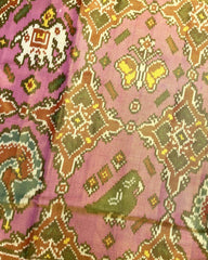 Golden & Light Pink Big Figure Chhabdi Narikunj Tissue Patola Saree - SindhoiPatolaArt