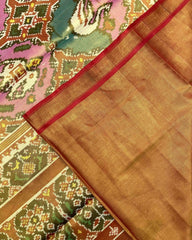 Golden & Light Pink Big Figure Chhabdi Narikunj Tissue Patola Saree - SindhoiPatolaArt