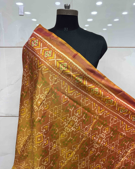 Golden Navratan Manekchowk Patola Dupatta - SindhoiPatolaArt