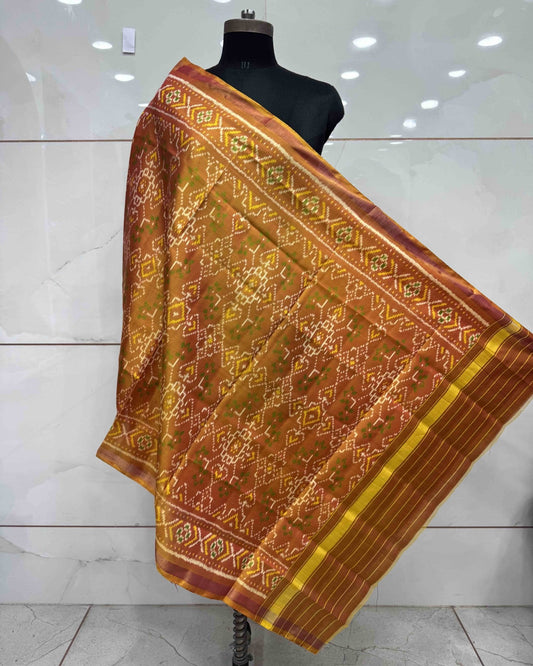 Golden Navratan Manekchowk Patola Dupatta - SindhoiPatolaArt