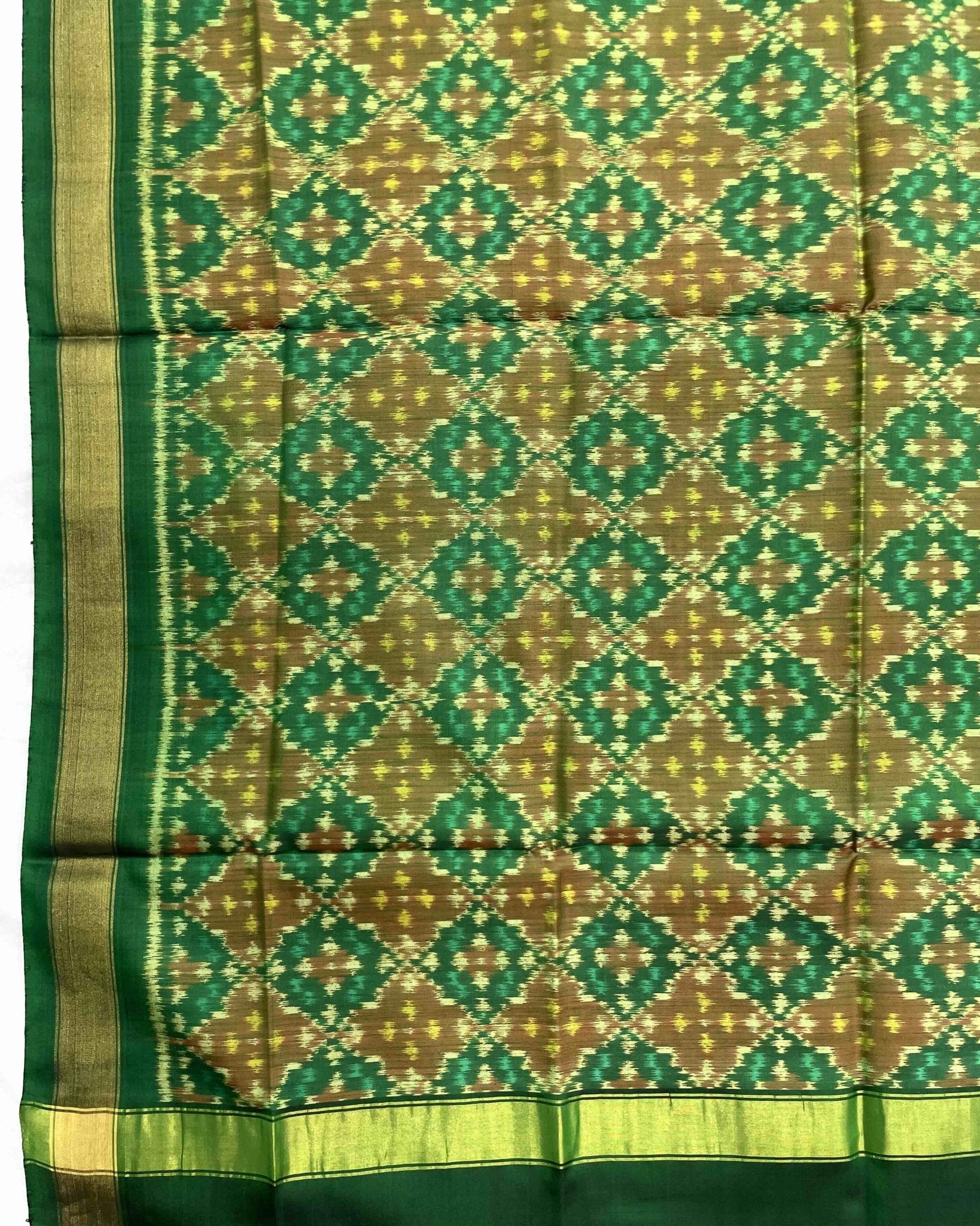 Green Buttonful Design Patola Dupatta - SindhoiPatolaArt