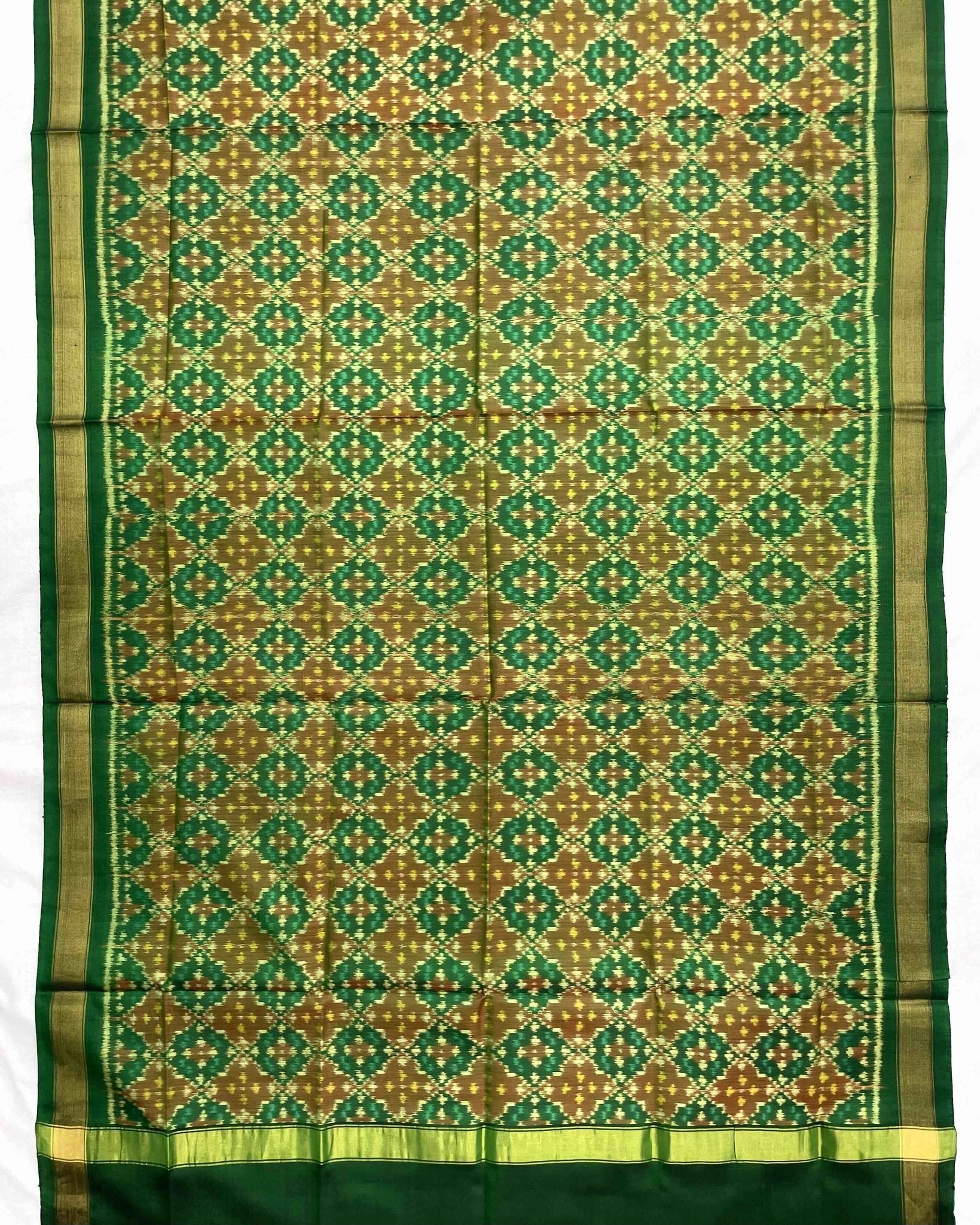 Green Buttonful Design Patola Dupatta - SindhoiPatolaArt