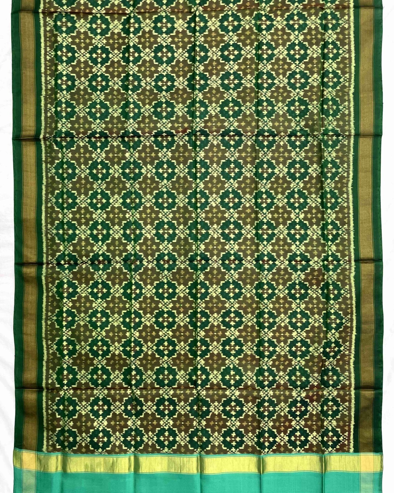 Green Buttonful Design Patola Dupatta - SindhoiPatolaArt