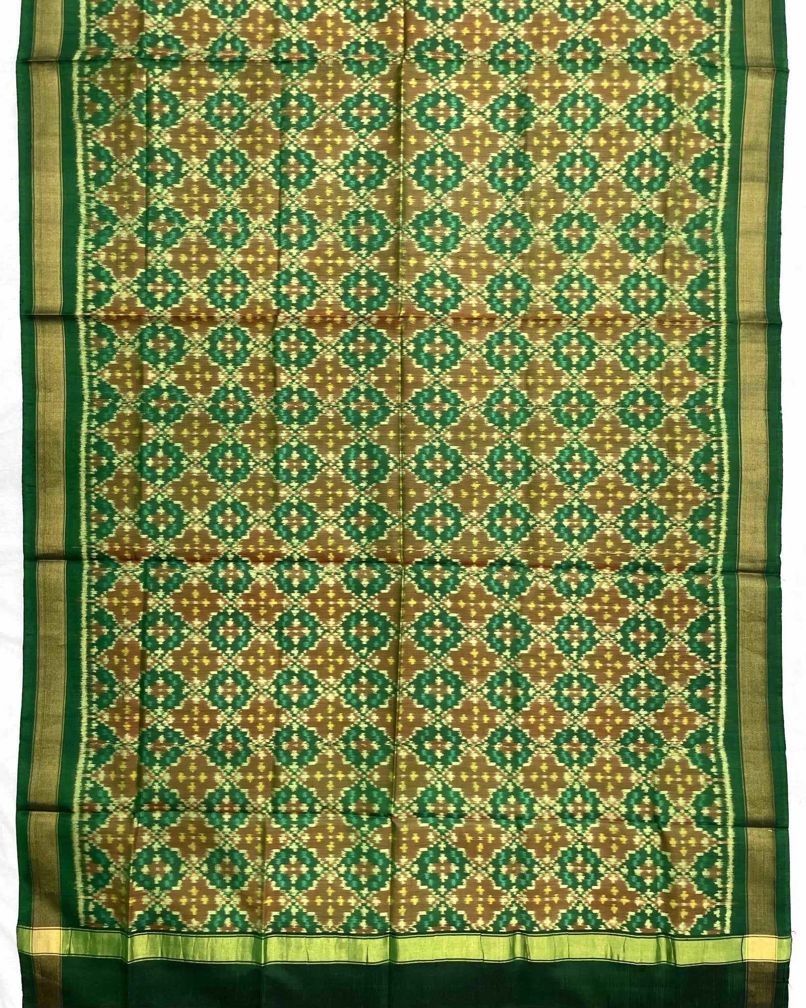 Green Buttonful Design Patola Dupatta - SindhoiPatolaArt