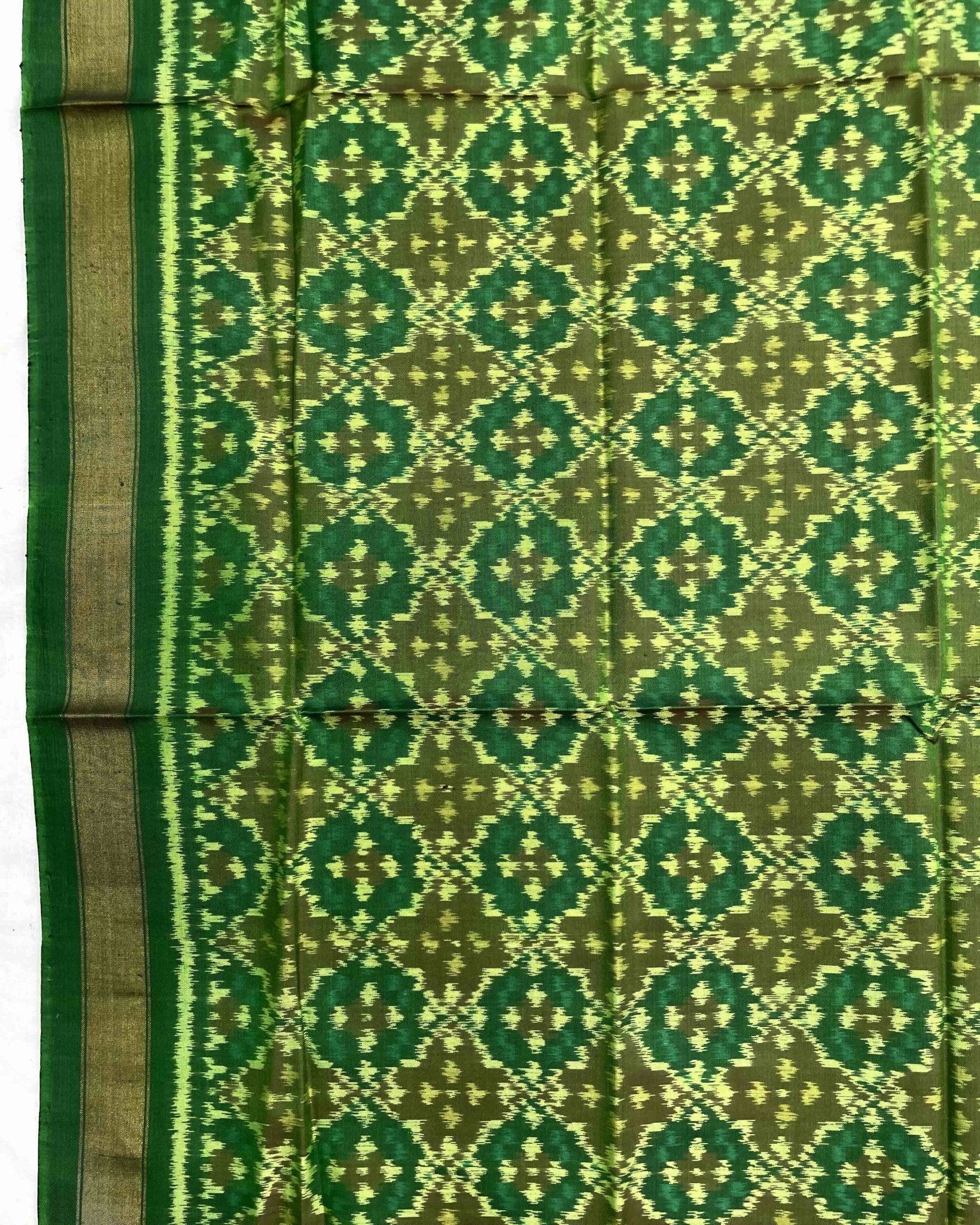 Green Buttonful Design Patola Dupatta - SindhoiPatolaArt