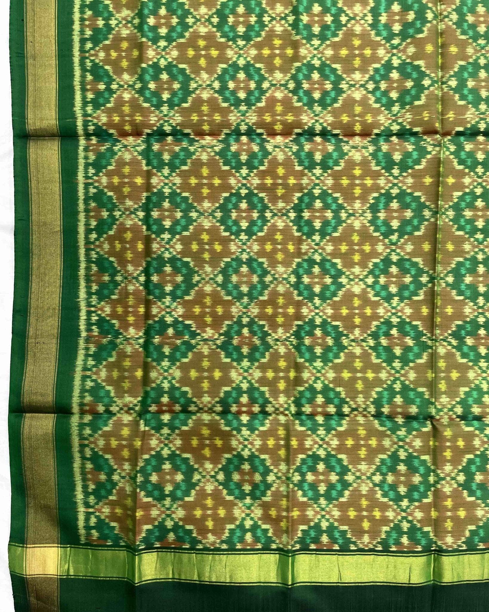 Green Buttonful Design Patola Dupatta - SindhoiPatolaArt