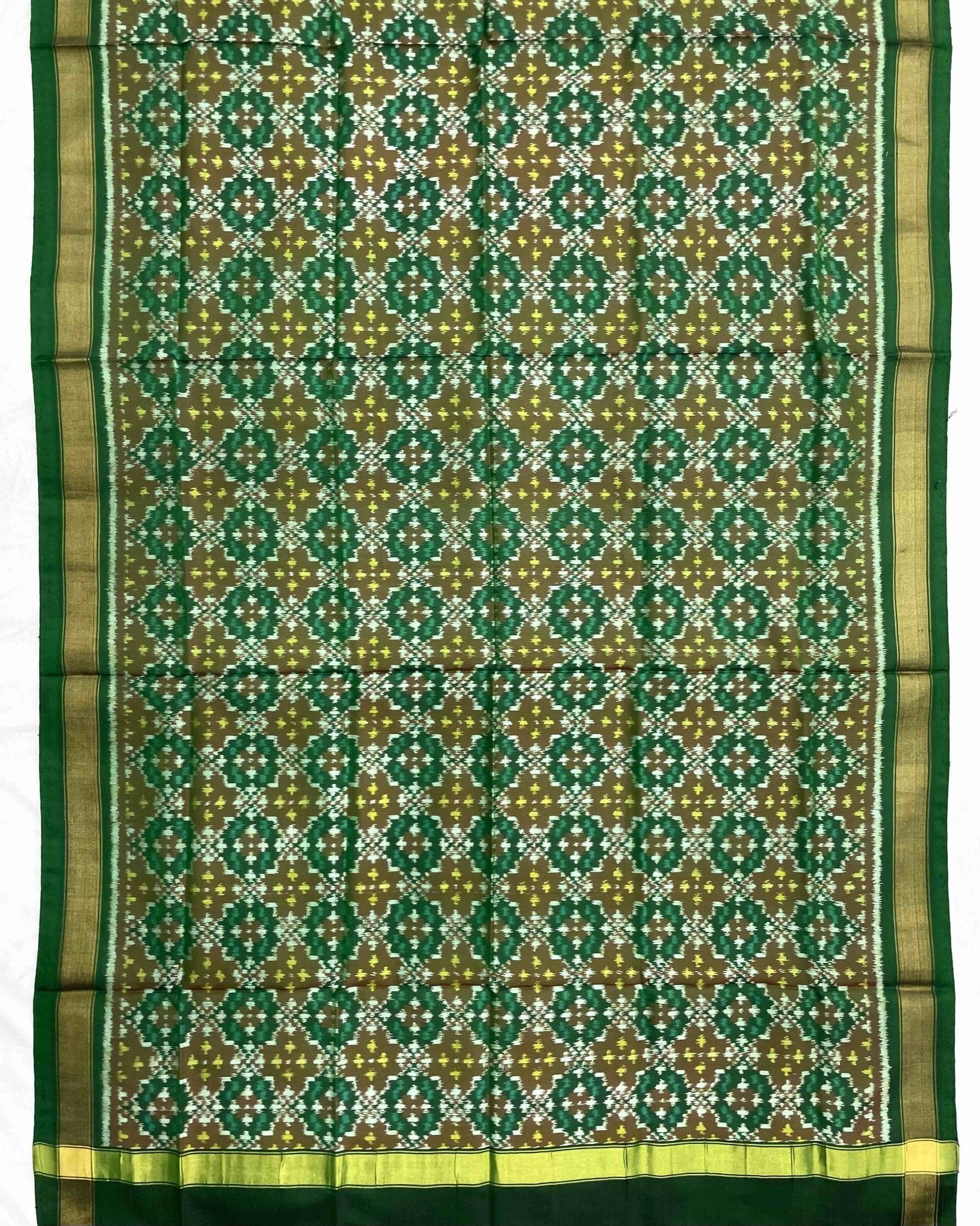 Green Buttonful Design Patola Dupatta - SindhoiPatolaArt