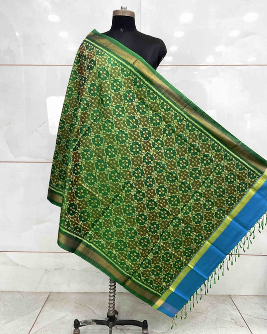 Green Buttonful Design Patola Dupatta - SindhoiPatolaArt