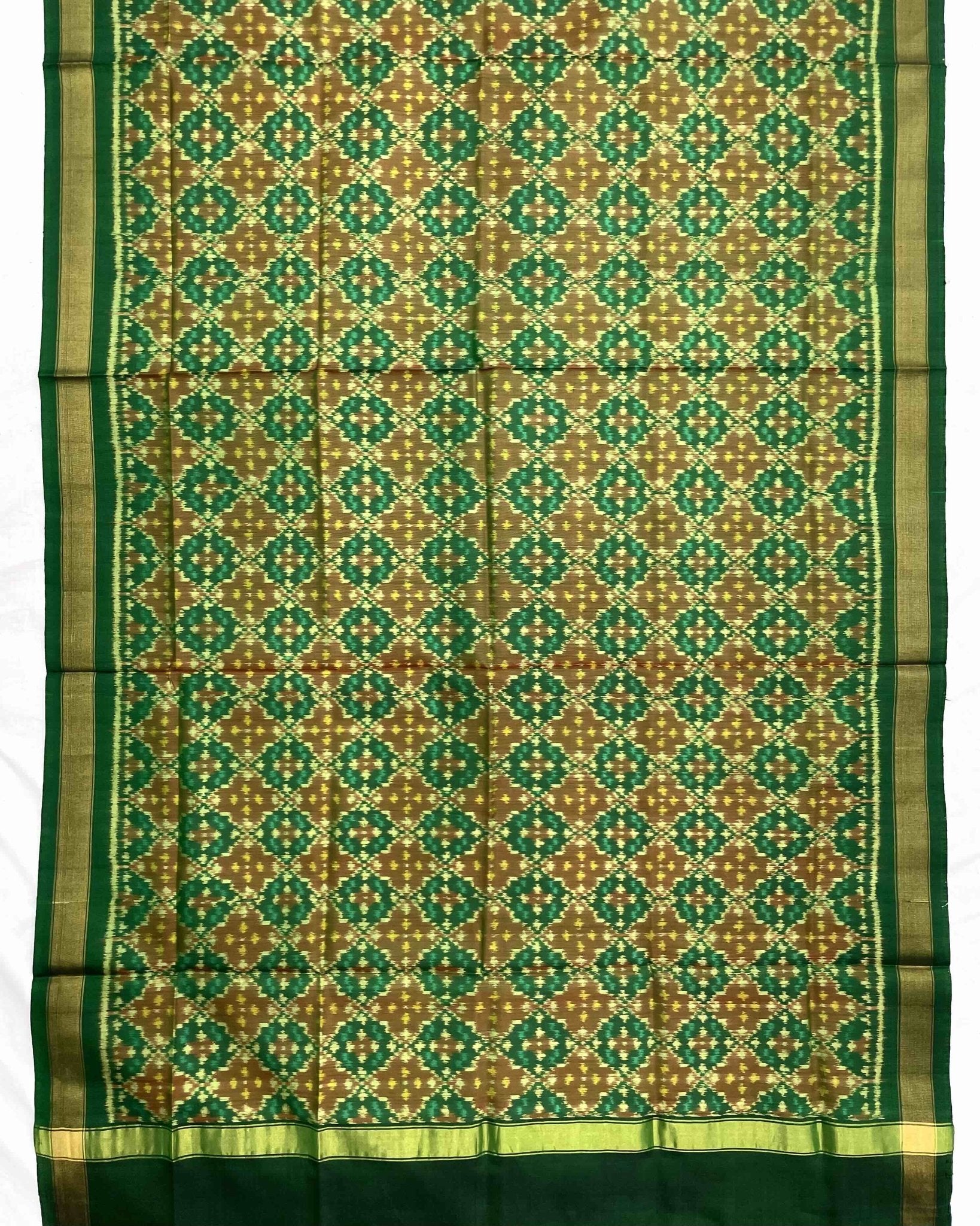 Green Buttonful Design Patola Dupatta - SindhoiPatolaArt