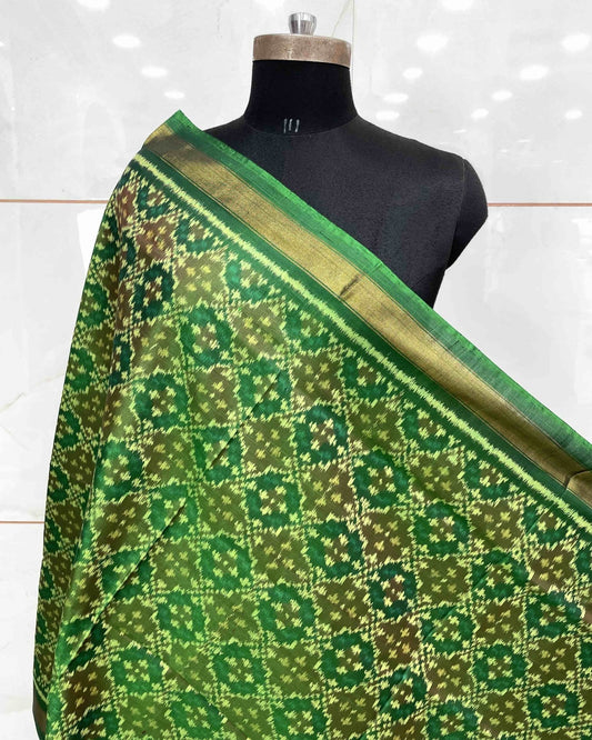 Green Buttonful Design Patola Dupatta - SindhoiPatolaArt