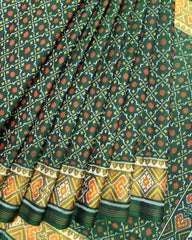 Green Buttonful Design Patola Saree - SindhoiPatolaArt