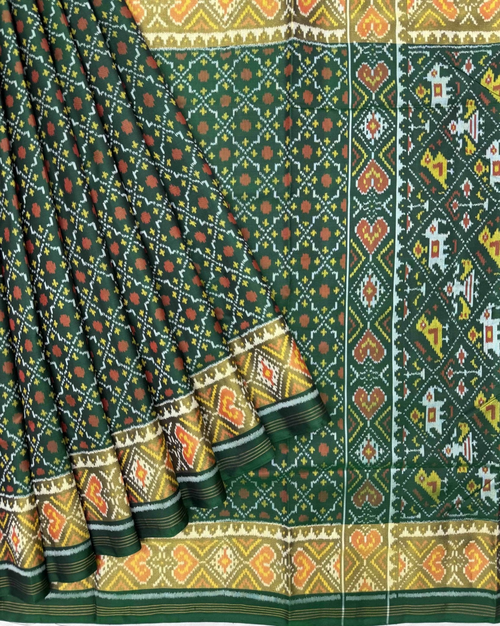 Green Buttonful Design Patola Saree - SindhoiPatolaArt
