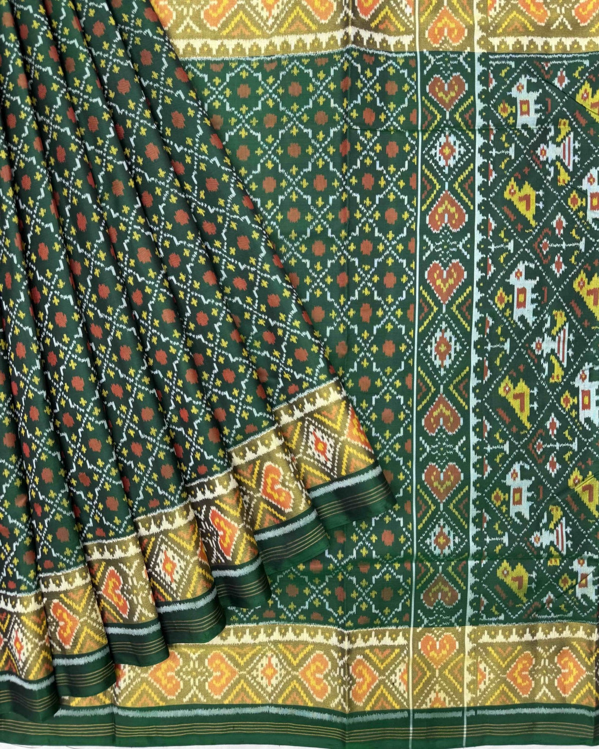 Green Buttonful Design Patola Saree - SindhoiPatolaArt