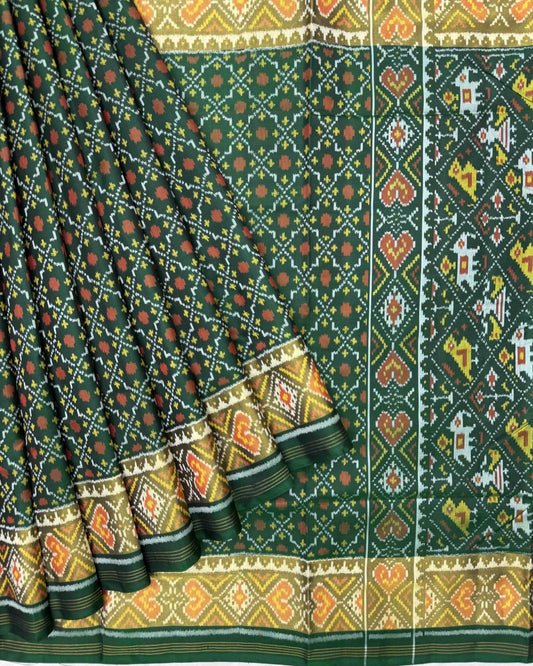 Green Buttonful Design Patola Saree - SindhoiPatolaArt