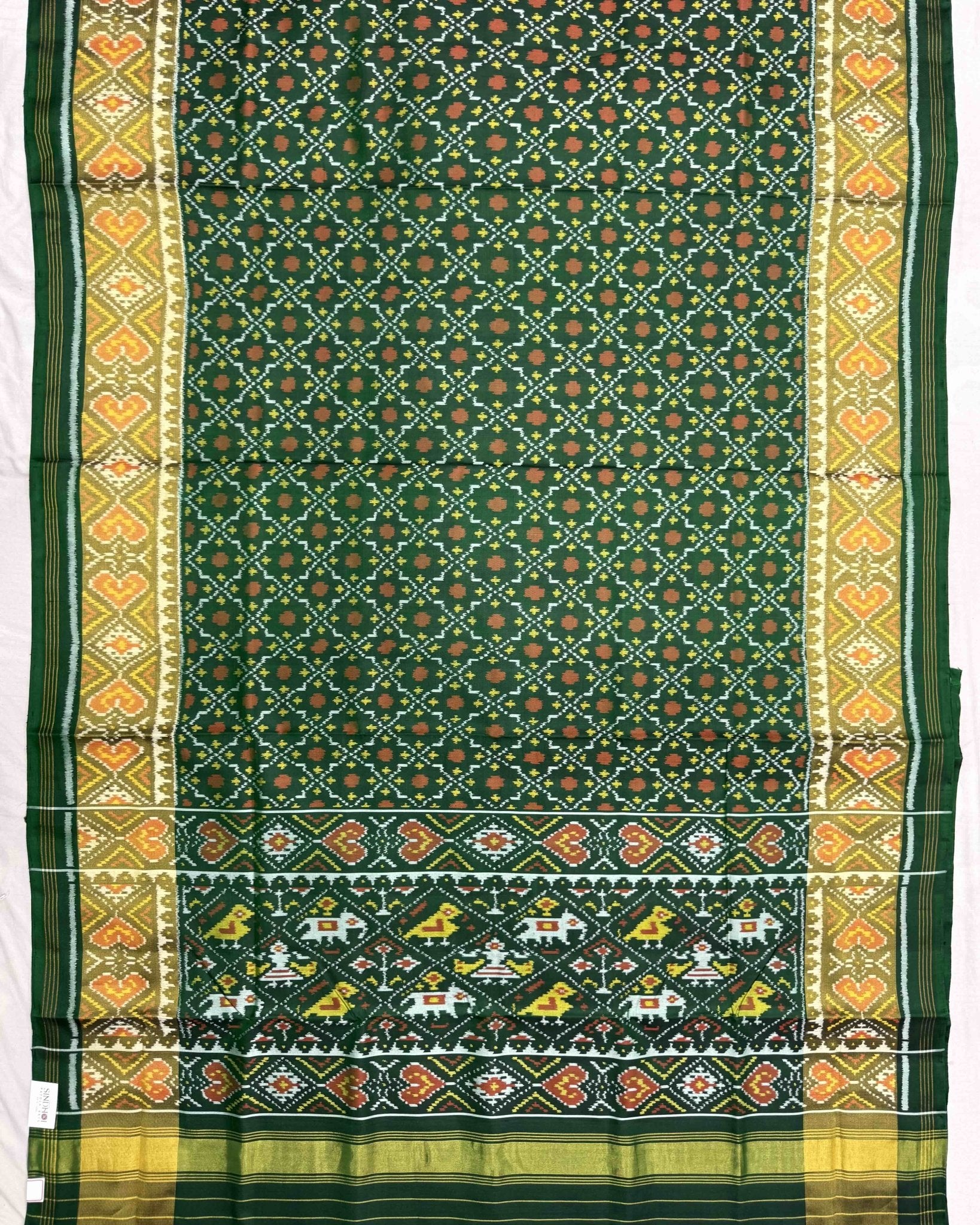 Green Buttonful Design Patola Saree - SindhoiPatolaArt
