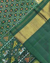 Green Buttonful Design Patola Saree - SindhoiPatolaArt